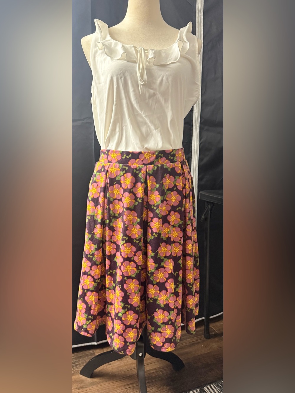 LuLaRoe Floral A-Line Skirt - Pink and Yellow
